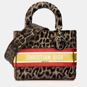 Dior Brown Velvet Leopard Mizza Lady D Lite Medium Shoulder Bag