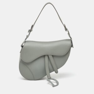 Dior Grey Leather Saddle Bag