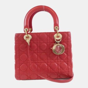 Christian Dior Red Leather Lady Medium Handbag