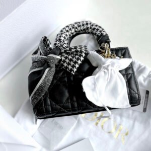 Dior Black Cannage Leather Mini Lady Dior Tote Bag