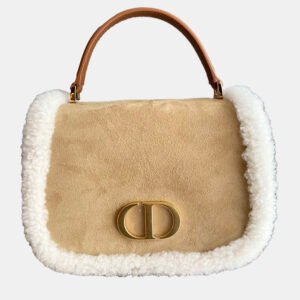 luxury-women-dior-used-handbags-p1143587-001 Dior Beige/White Suede and Teddy Montaigne 30 Shoulder Bag