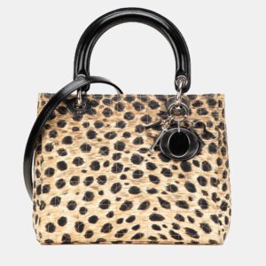 Dior Brown Medium Canvas Cannage Leopard Print Lady Dior