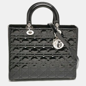 Dior Black Cannage Patent Leather Large Lady Dior Tote