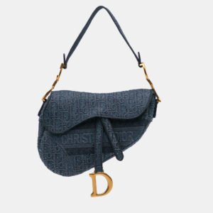 Dior Blue Oblique Embroidered Denim Saddle Bag