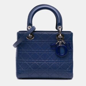 Dior Blue Medium Ultra Matte Calfskin Embossed Cannage Lady Dior