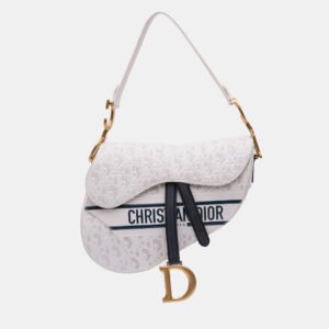 luxury-women-dior-used-handbags-p1146690-009 Dior White Perforated Oblique Embossed Calfskin Saddle Bag