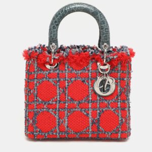Dior Multicolor Croc Embossed Leather and Tweed Medium Lady Dior Tote