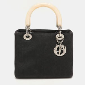 Dior Black Canvas Medium Lady Dior Tortoise Handle Tote