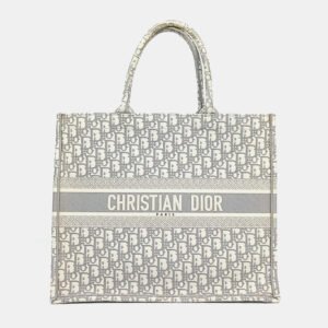Dior Grey White Fabric Oblique Book Tote Bag 42