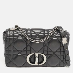 Dior Black Macrocannage Leather Medium Caro Shoulder Bag