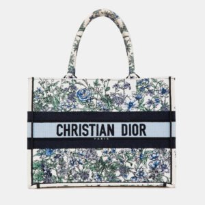 Dior Blue Canvas Embroidered Medium Flowers Book Tote