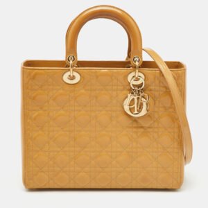 Dior Beige Cannage Patent Leather Large Lady Dior Tote