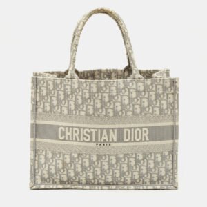 Dior Grey Oblique Embroidered Canvas Medium Book Tote