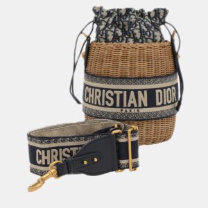 Christian Dior Navy Canvas Rattan Dior Oblique Wicker Shoulder Bag