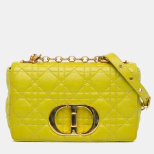 luxury-women-dior-used-handbags-p1151994-002 Dior Yellow Small Calfskin Cannage Caro Bag