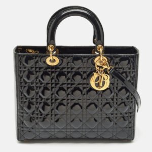 Dior Black Cannage Patent Leather Large Lady Dior Tote
