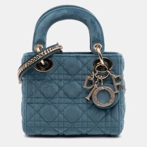 Dior Blue Mini Velvet Cannage Lady Dior