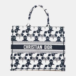 dior blue canvas embroidered lucky star book large tote