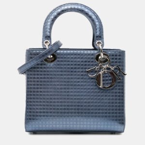 Dior Blue Medium Patent Microcannage Lady Dior