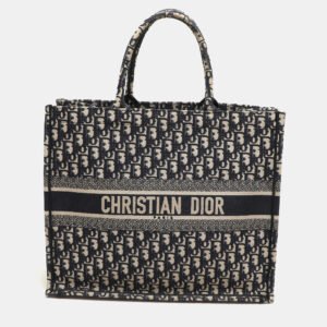 Dior Navy Blue Oblique Embroidered Canvas Large Book Tote