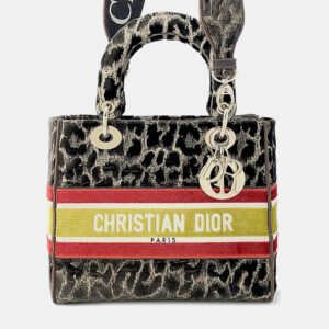 Dior Light Brown Velvet Mizza Lady D-Lite Medium Shoulder Bag