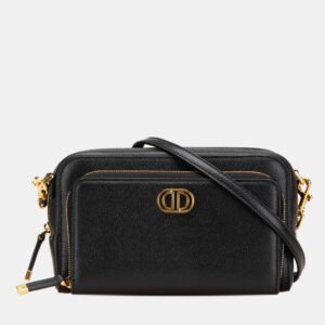Dior Black Grained Calfskin Caro Double Pouch
