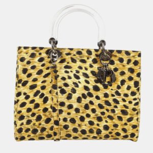 Dior Yellow Black Cheetah Print Canvas, Plastic Lady Dior Handbag