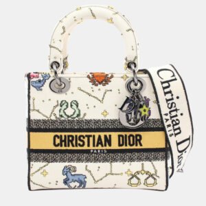 Dior White Medium Embroidered Canvas Pixel Zodiac Lady D Lite
