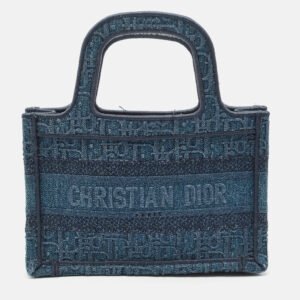 Dior Blue Oblique Embroidered Denim Mini Book Tote