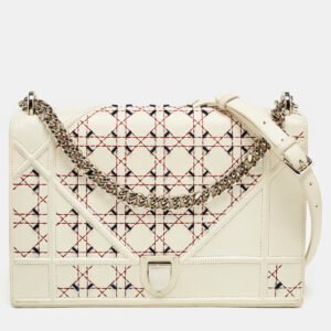 luxury-women-dior-used-handbags-p1156447-014 Dior Off White Cannage Stitched Leather Large Diorama Flap Shoulder Bag