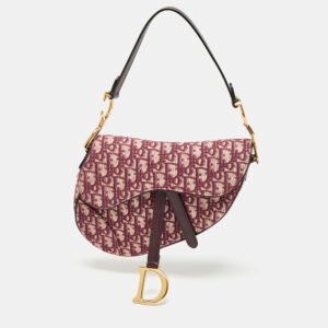 luxury-women-dior-used-handbags-p1156466-007 Dior Burgundy Oblique Canvas Saddle Bag
