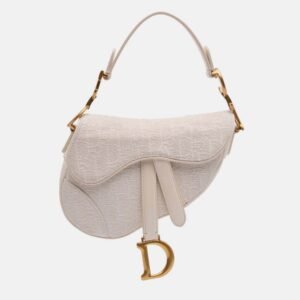 luxury-women-dior-used-handbags-p1156685-011 Dior White Mini Oblique Canvas Saddle Bag