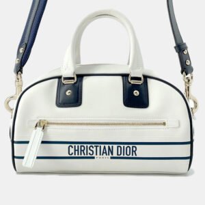 Dior White/Navy Leather Rubber Small Vibe Bowling Bag