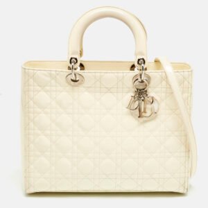 Dior Off White Cannage Patent Leather Large Lady Dior Tote