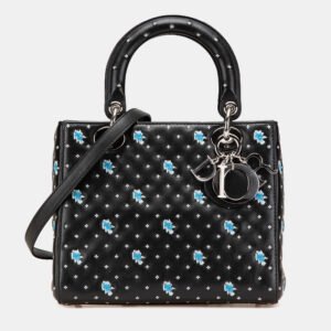 Dior Black Medium Calfskin Embroidered Flower Lady Dior