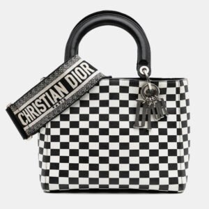 Dior Black/White Medium Calfskin Checkered Lady Dior