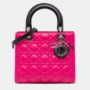 Dior Black Pink Medium Tricolor Lambskin Cannage Lady Dior