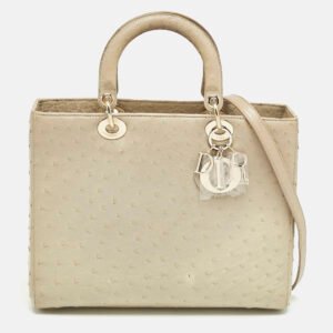 Dior Light Beige Ostrich Large Lady Dior Tote