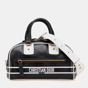 Dior Black/White Small Leather Dior Vibe Zip Bowling Bag