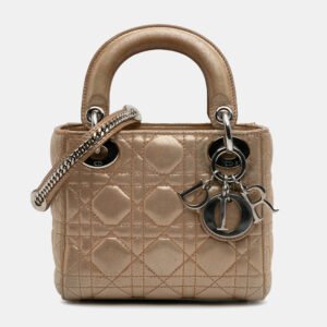 Dior Gold Mini Iridescent Lambskin Cannage Lady Dior