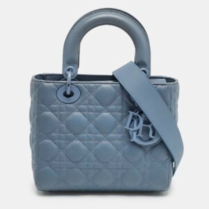 Dior Blue Ultramatte Cannage Leather Small Lady Dior Tote
