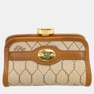 Christian Dior Beige/Brown Honeycomb Pattern Coin Case Wallet