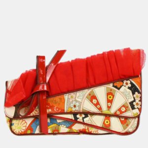 Christian Dior Multicolor Silk Embroidered Saddle Clutch