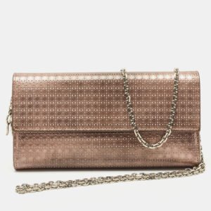 dior rose gold microcannage patent leather lady dior croisiere wallet on chain