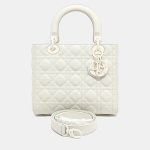 Dior White Leather Ultramatte Lady Bag Medium