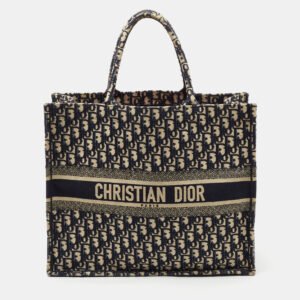 Dior Blue Oblique Embroidered Canvas Large Book Tote