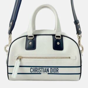 Dior White Small Leather Dior Vibe Zip Bowling Bag