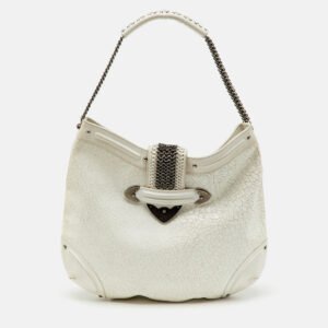 Dior White Crackle Leather Jeanne Hobo