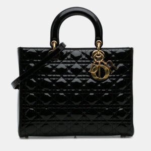 Dior Black Large Patent Cannage Lady Dior