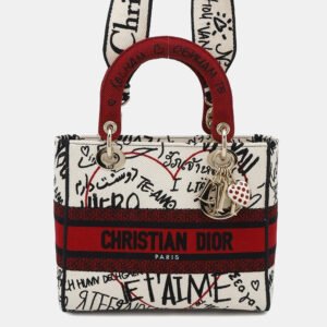 Dior Lady Dior Amour White/Red/Black Canvas Medium Tote Bag